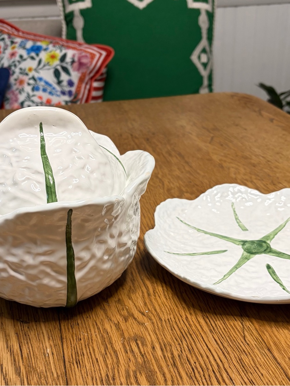 Source Unknown White Ceramic Bowl and Plate Set with Green Star Motif